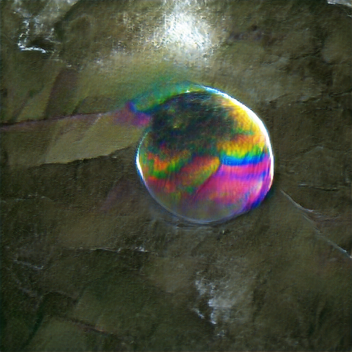 Altered colors of skylight reflected in a soap bubble, due to thin-film interference