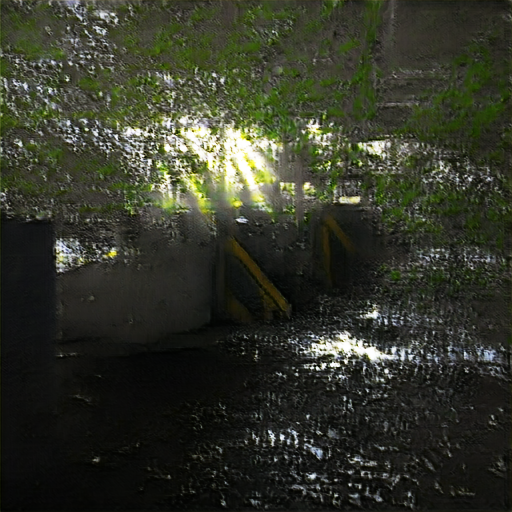 sunlight floods into the abandoned parking structure
