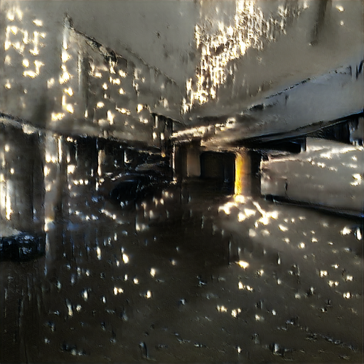 sunlight floods into the abandoned parking structure